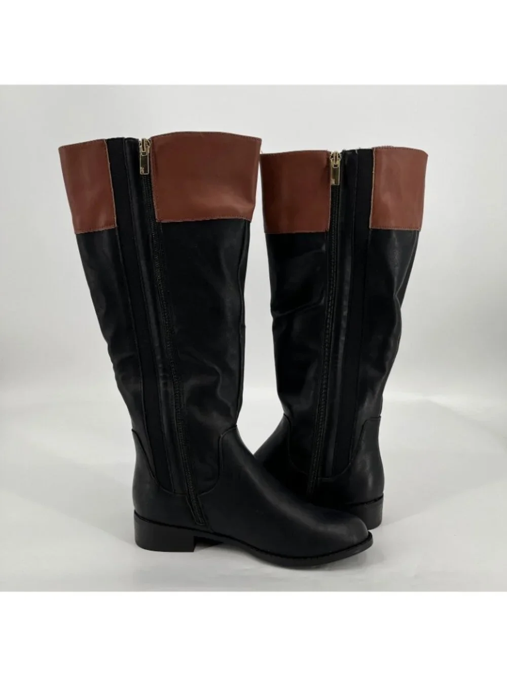 Jones New York Leodenn Knee High Boots Black Cognac Size 6M Synthetic Zip Buckle